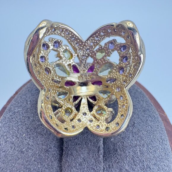 Gold Over sterling Silver 925 Citrine Amethyst CZ Butterfly Slide Pendant 1" L - Picture 5 of 9